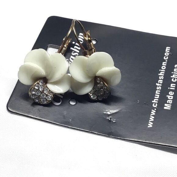 Embellished Petal Plumeria Drop Earrings (H15) - Picture 1 of 7